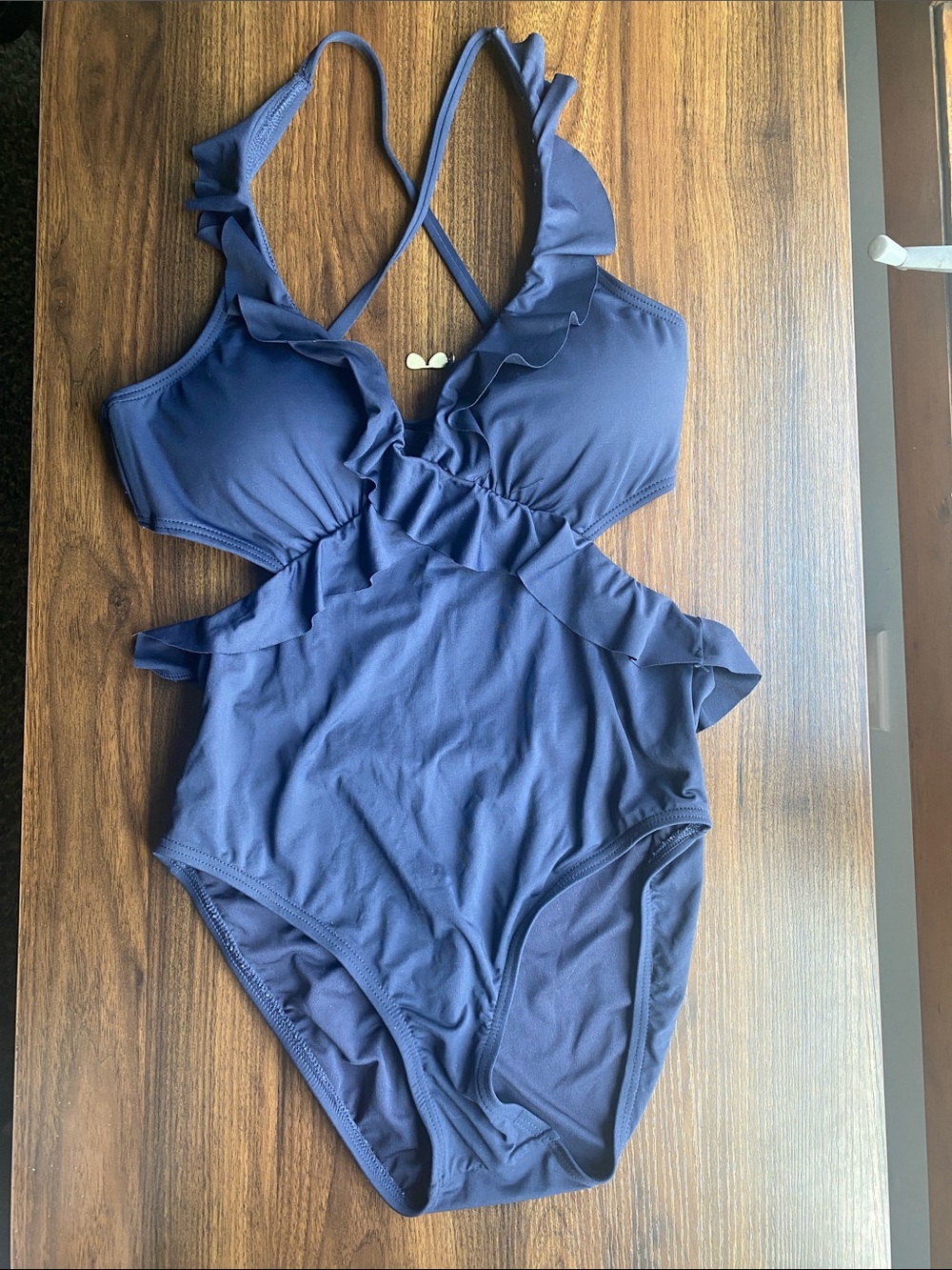 MICHAEL Michael Kors Navy Blue Ruffled One-Piece Swimsuit